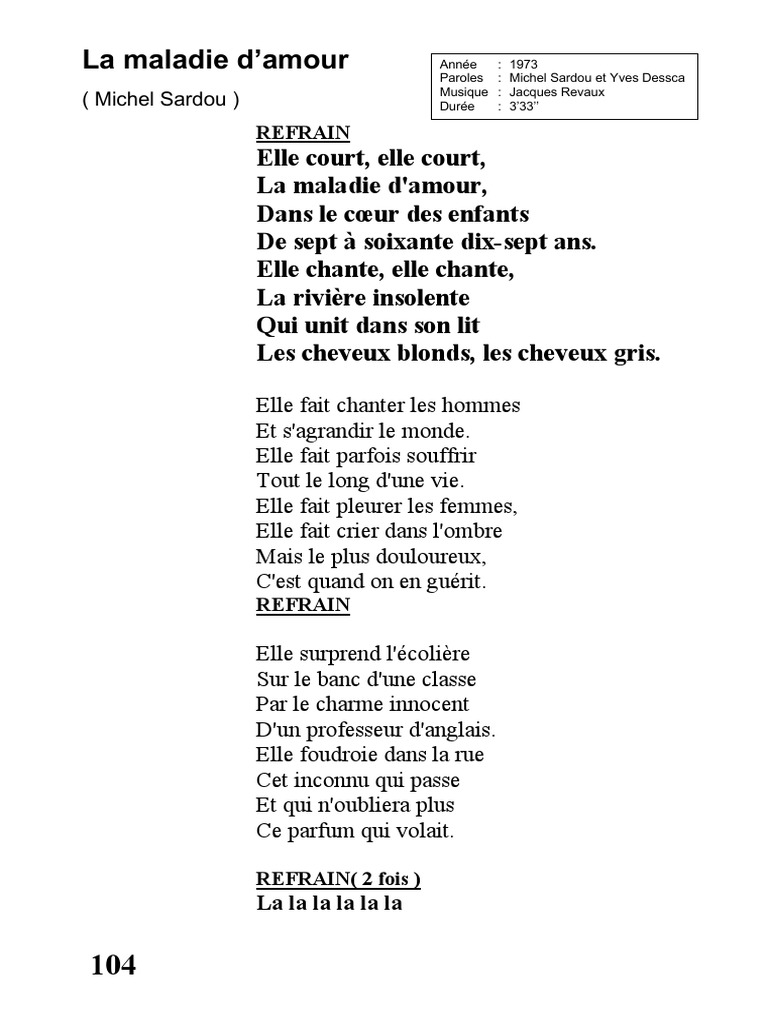 104 Sardou La Maladie Damour Pdf