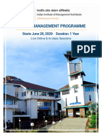 Senior Management Programme: Duration: 1 Year Starts June 28, 2020