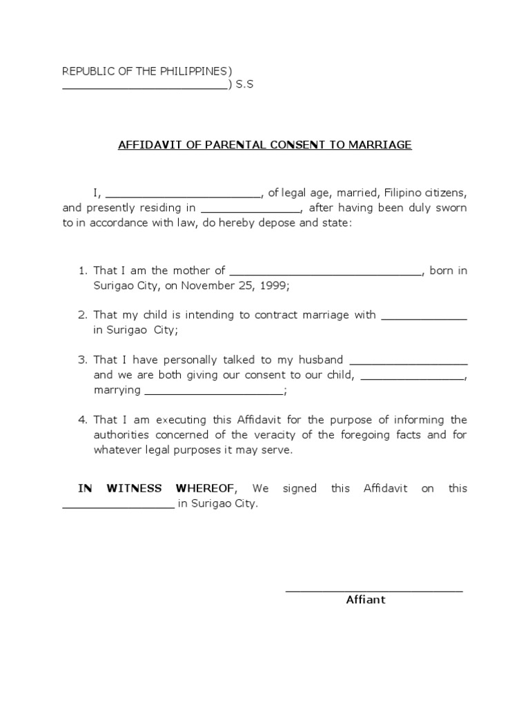 Affidavit of Parental Consent for Marriage | PDF