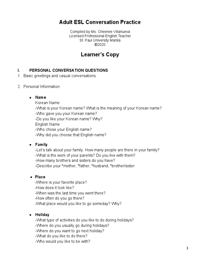 1 Korean Learners Copy English Conversation Practice | PDF | Self ...