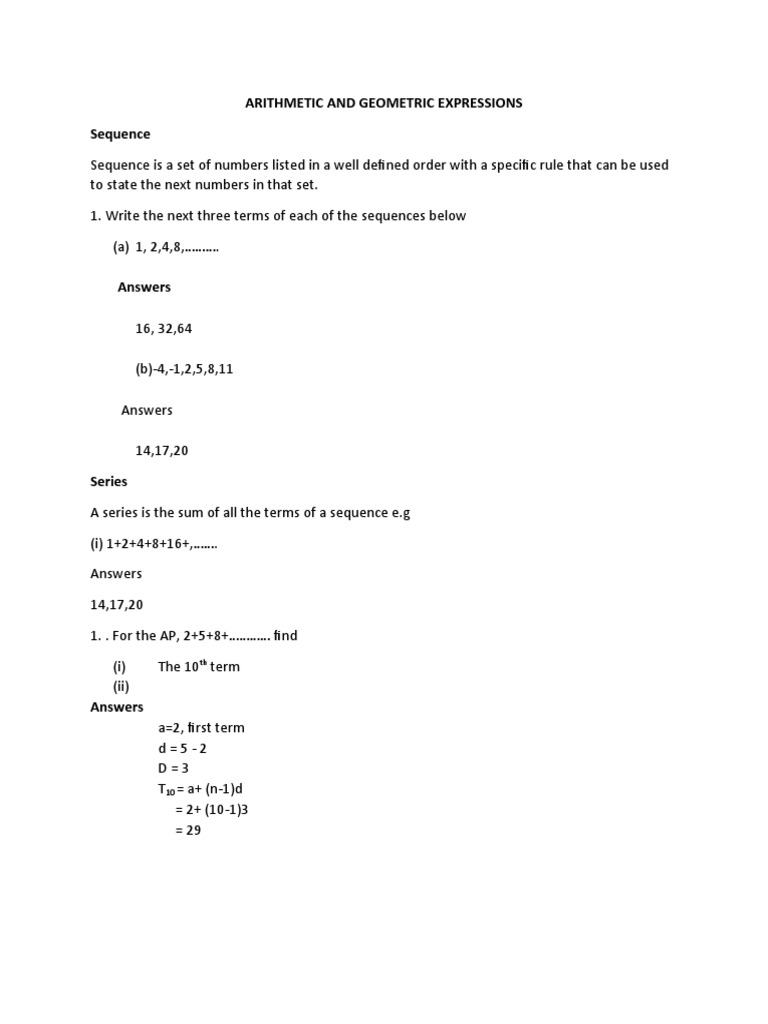 Arithmetic and Geometric Sequences Guide | PDF | Logarithm ...