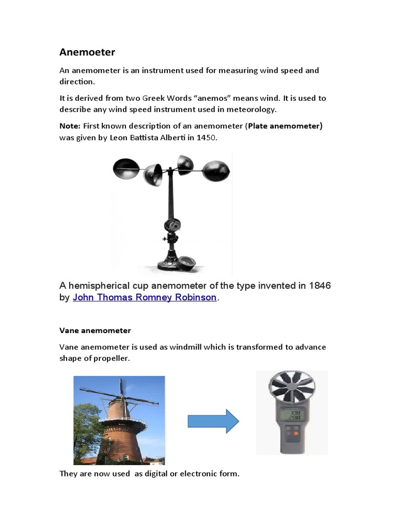 Anemoeter A Hemispherical Cup Anemometer of The Type Invented in 1846