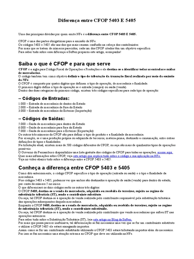 Diferença CFOP 5403 e 5405 | PDF | Impostos | Produtos