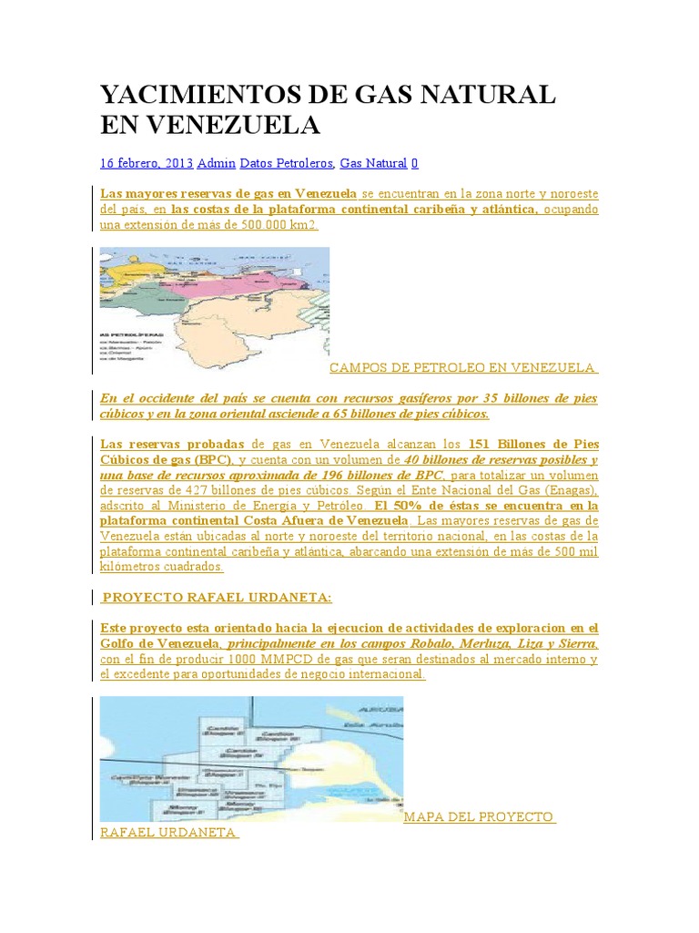 Mapa de Yacimientos de Gas en Venezuela | PDF | Venezuela | Energía ...