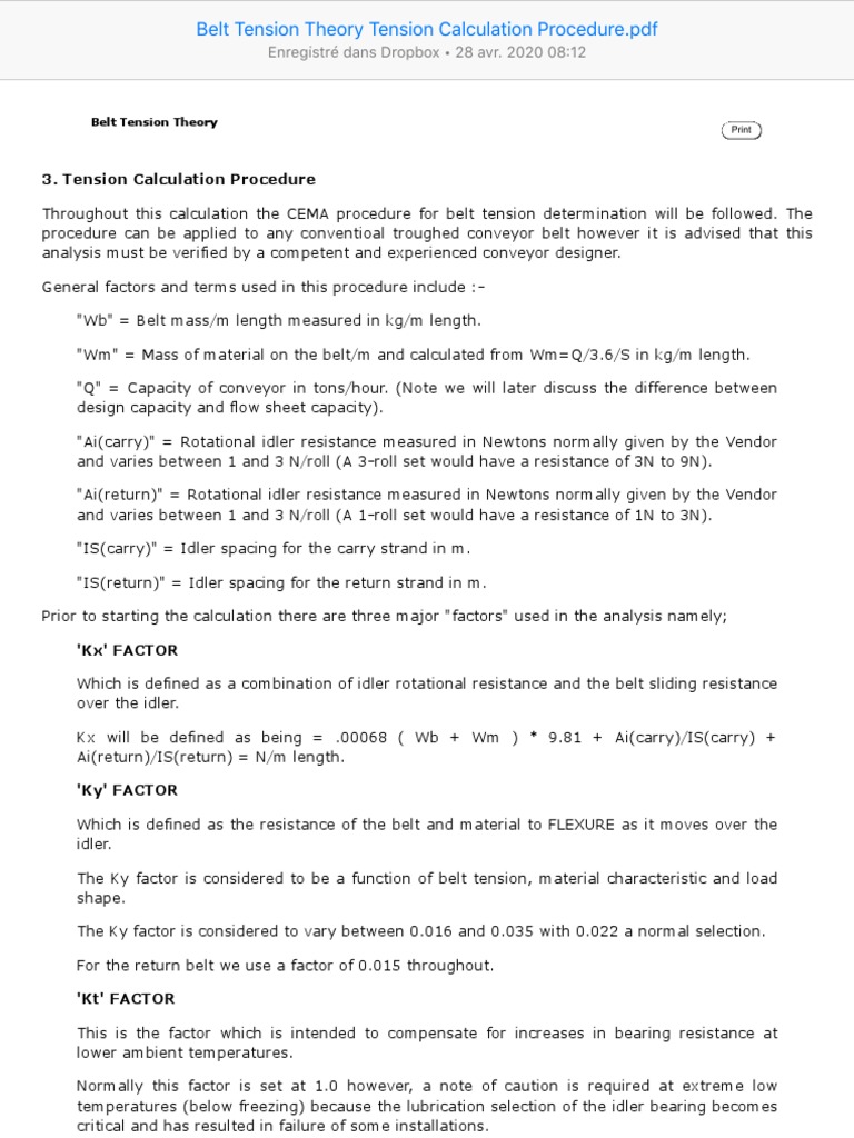 Belt Tension Theory Tension Calculation Procedure PDF Belt