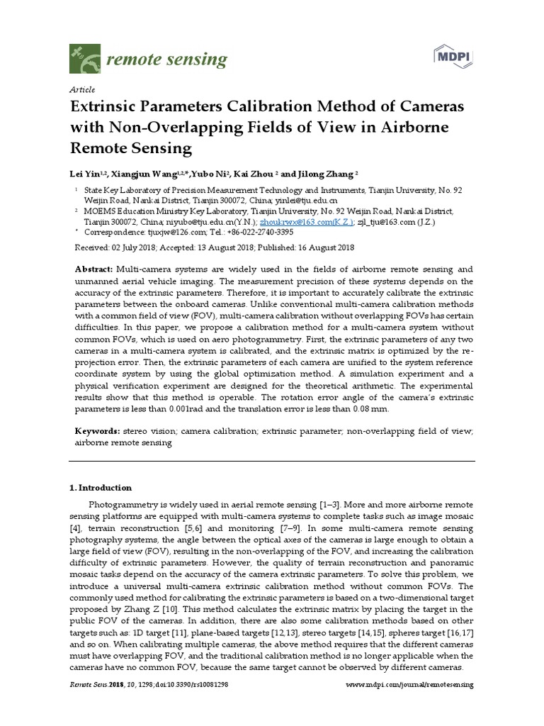 Extrinsic Parameters Calibration Method of Cameras PDF | PDF | Matrix ...