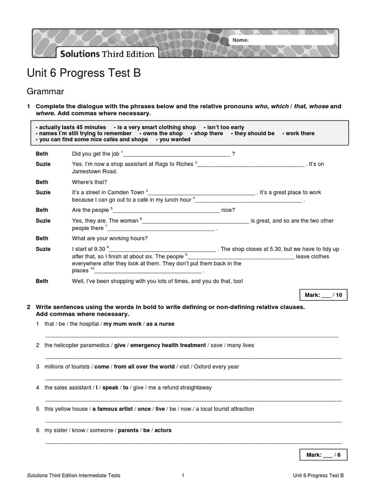 Unit 6 Progress Test B Overview | PDF | Grammar