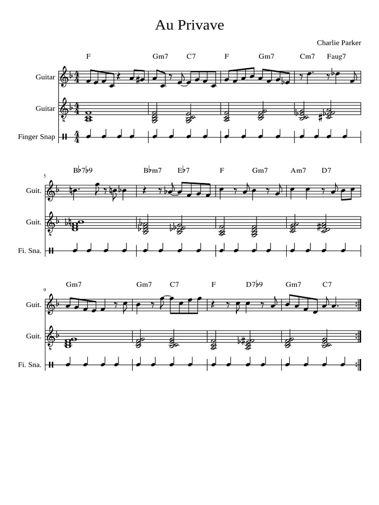 Au Privave Charlie Parker F Gm7 C7 F Gm7 Cm7 Faug7 Pdf