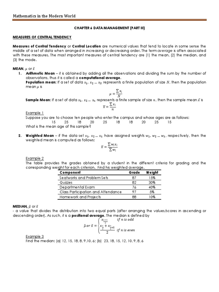 MMW 6 Data Management Part 3 Central Location Variability PDF | PDF ...