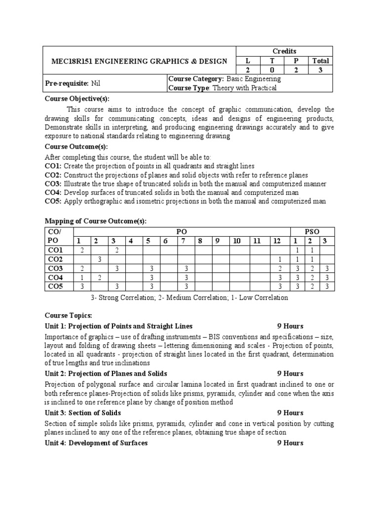 Engineering Graphics & Design Course | PDF | Geometry | Space