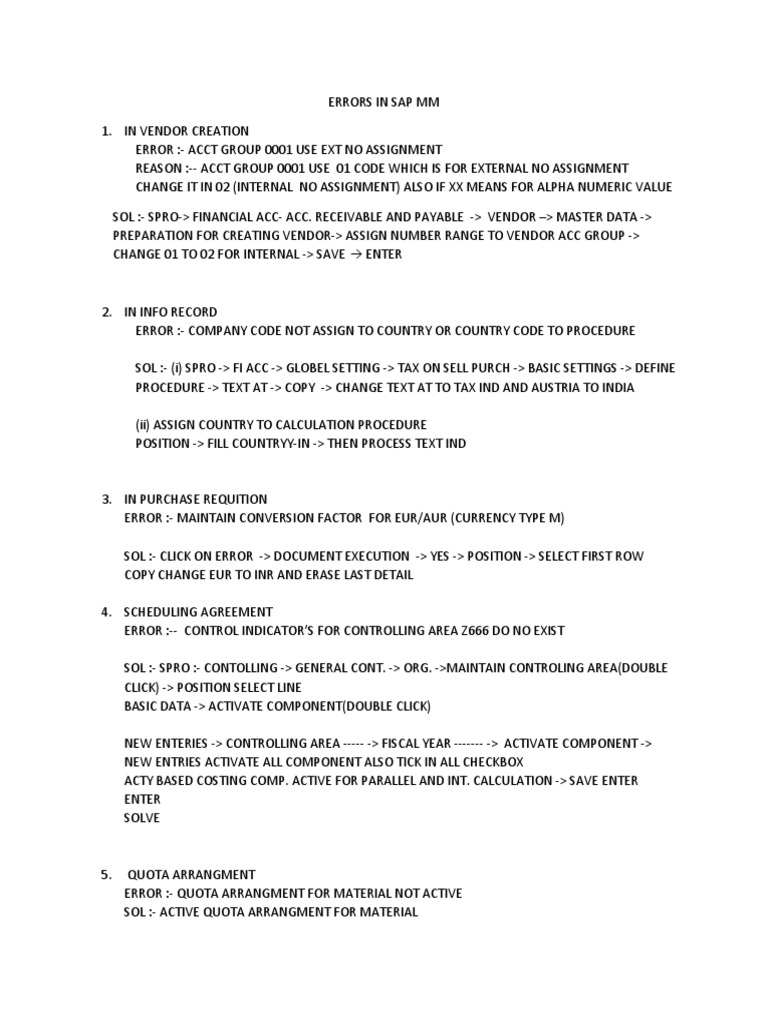 Sap MM Errors PDF Computer Programming Computing