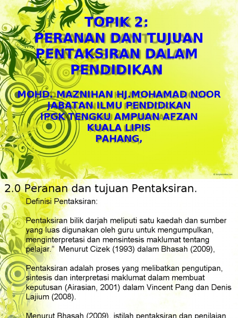 Peranan Dan Tujuan Pentaksiran Dalam Pendidikan Pdf