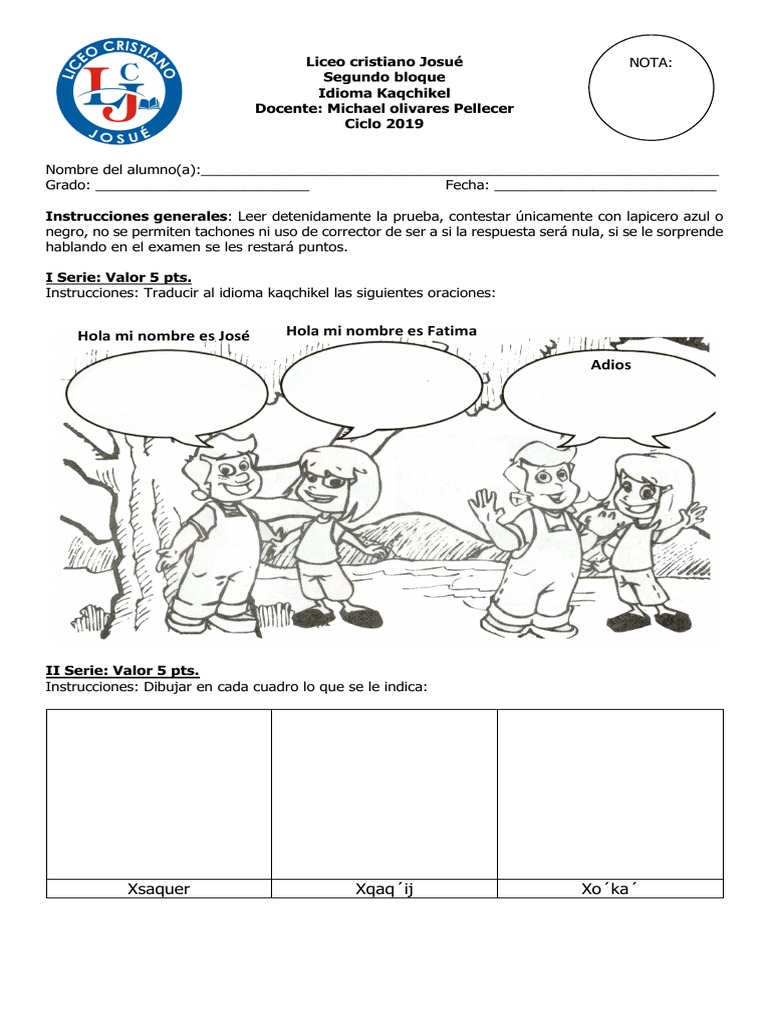 Examen Kaqchikel 3ro Y 4to