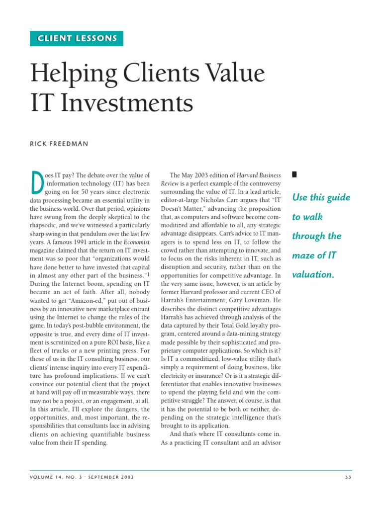 Helping Clients Value IT Investments: Client Lessons | PDF | Cost ...