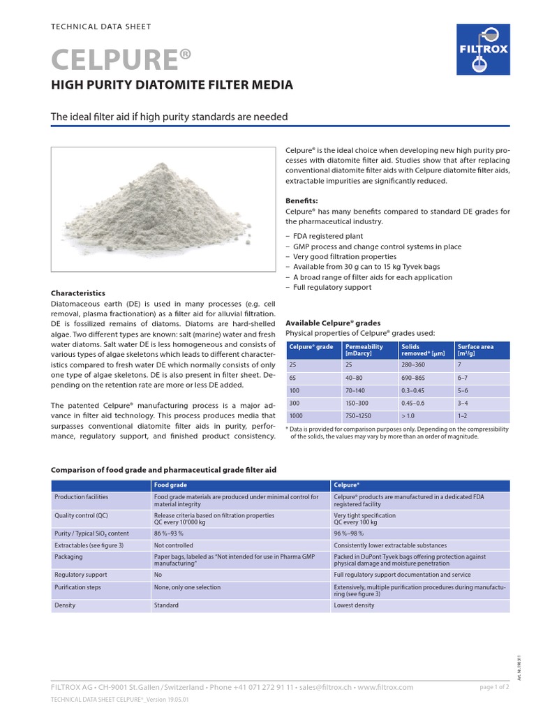 Celpure® High Purity Diatomite Filter Media Filtration Chemistry