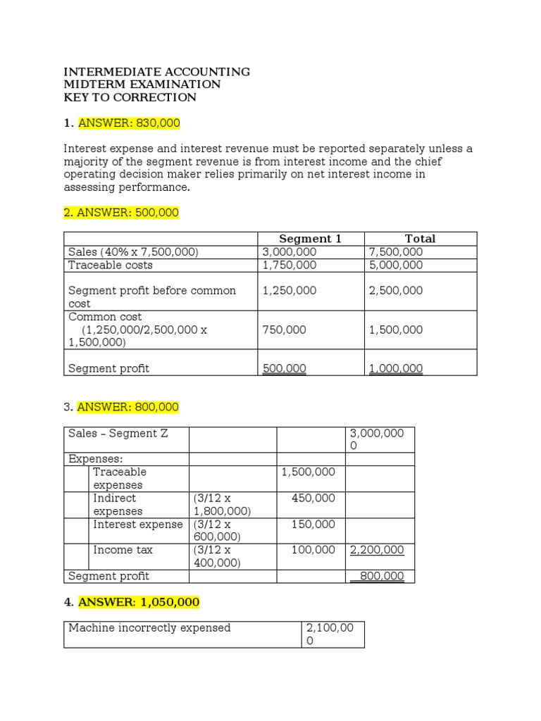 Intermediate Accounting Midterm Exam Key | PDF | Depreciation | Expense