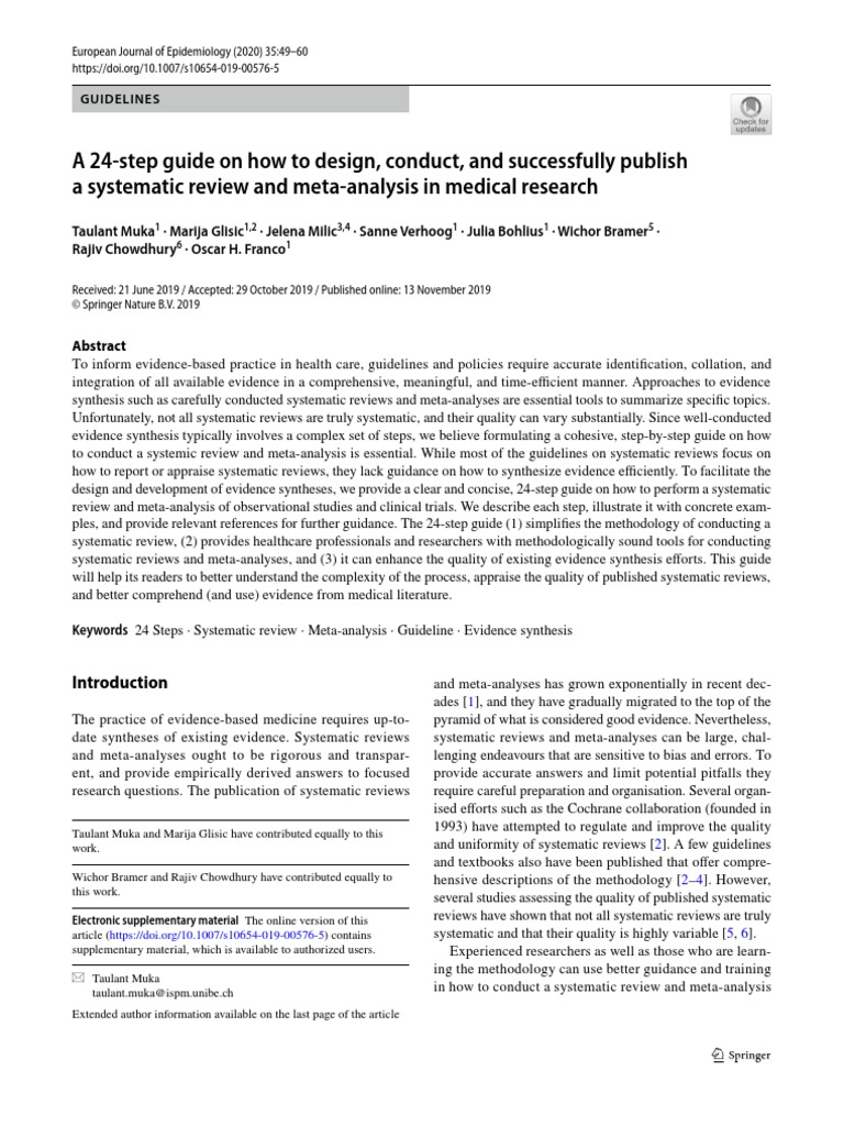 A 24Step Guide On How To Design, Conduct and Publish SR & MA PDF