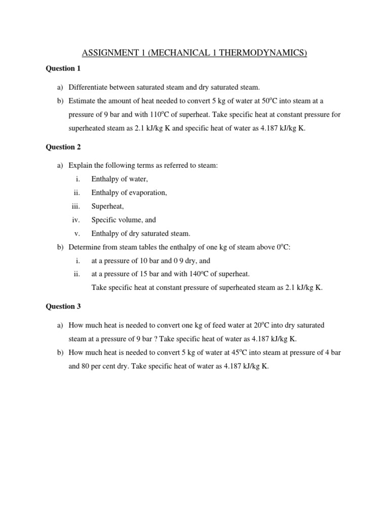 Thermodynamics Assignment Overview | PDF | Science & Mathematics