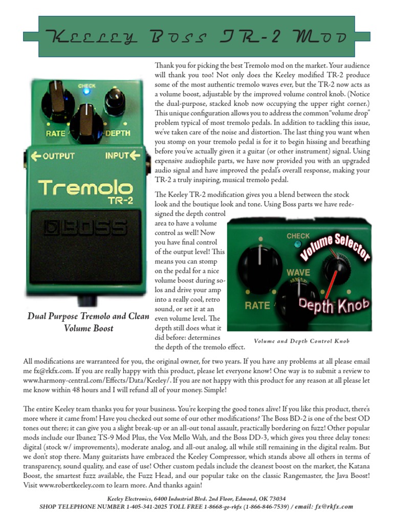 Keeley TR-2 Mod: Tremolo & Boost | PDF | Signal Processing