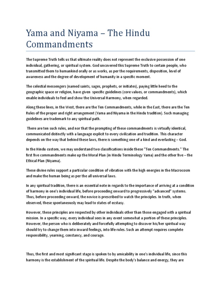 Yama and Niyama - The Hindu Commandments | PDF | Ten Commandments | Truth