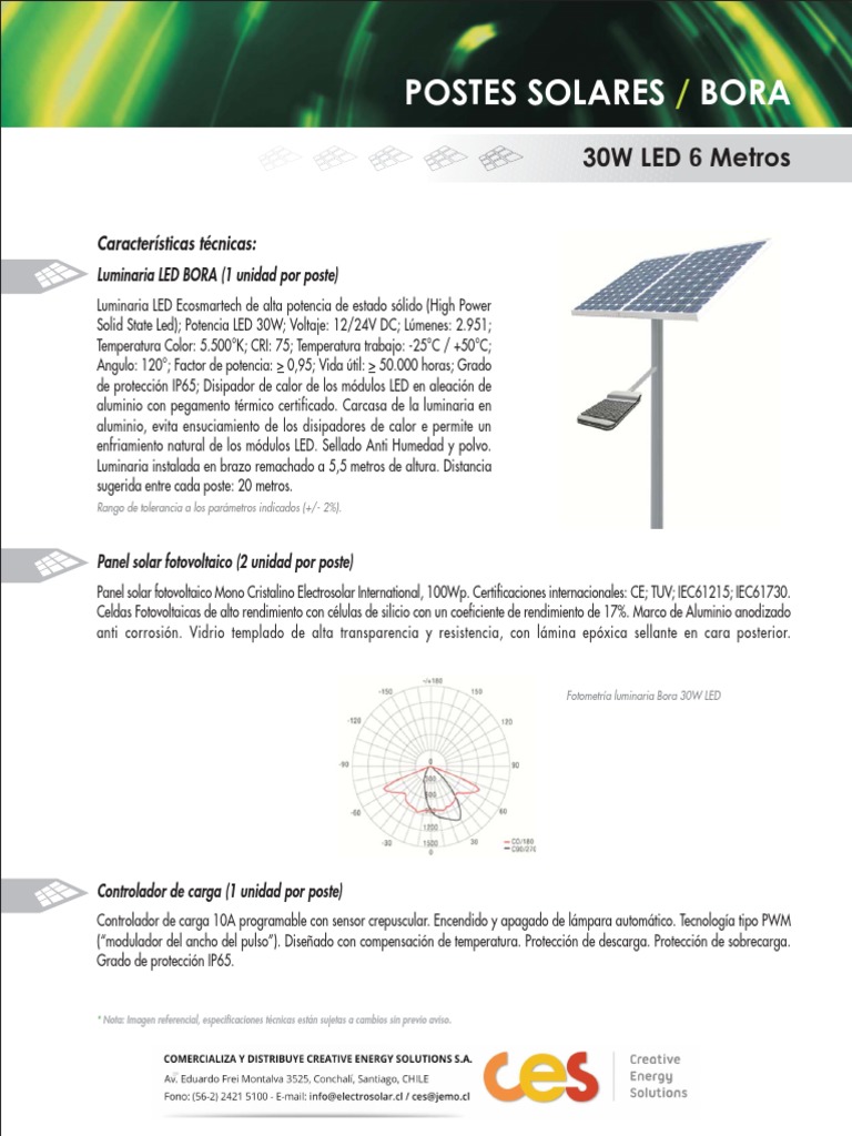 Poste Solar con Luminaria LED BORA | PDF | Diodo emisor de luz | Panel ...