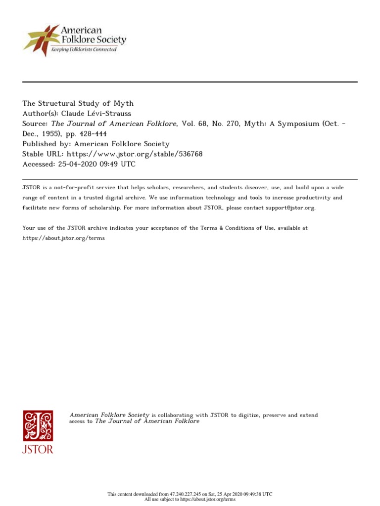 Structural Study of Myth Levi Strauss PDF | PDF | Oedipus