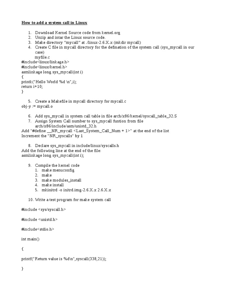 Add a System Call in Linux Kernel | PDF | Technology & Engineering