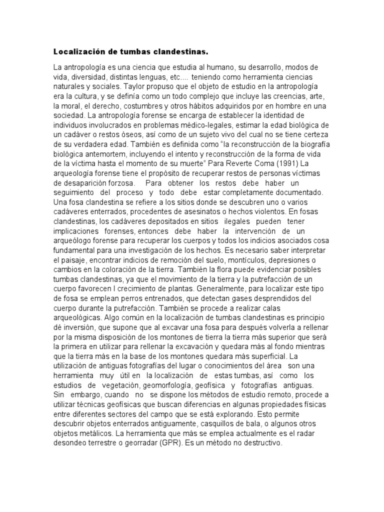 Localización de Tumbas Clandestinas PDF Antropología Arqueología