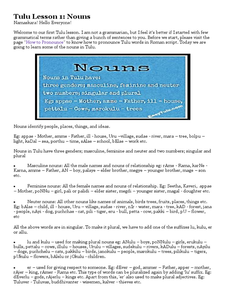 Tulu Kapule Pdf Grammatical Gender Plural