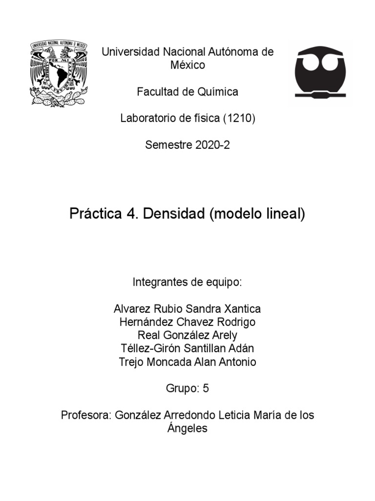 Práctica 4. Densidad (Modelo Lineal) PDF Densidad Volumen