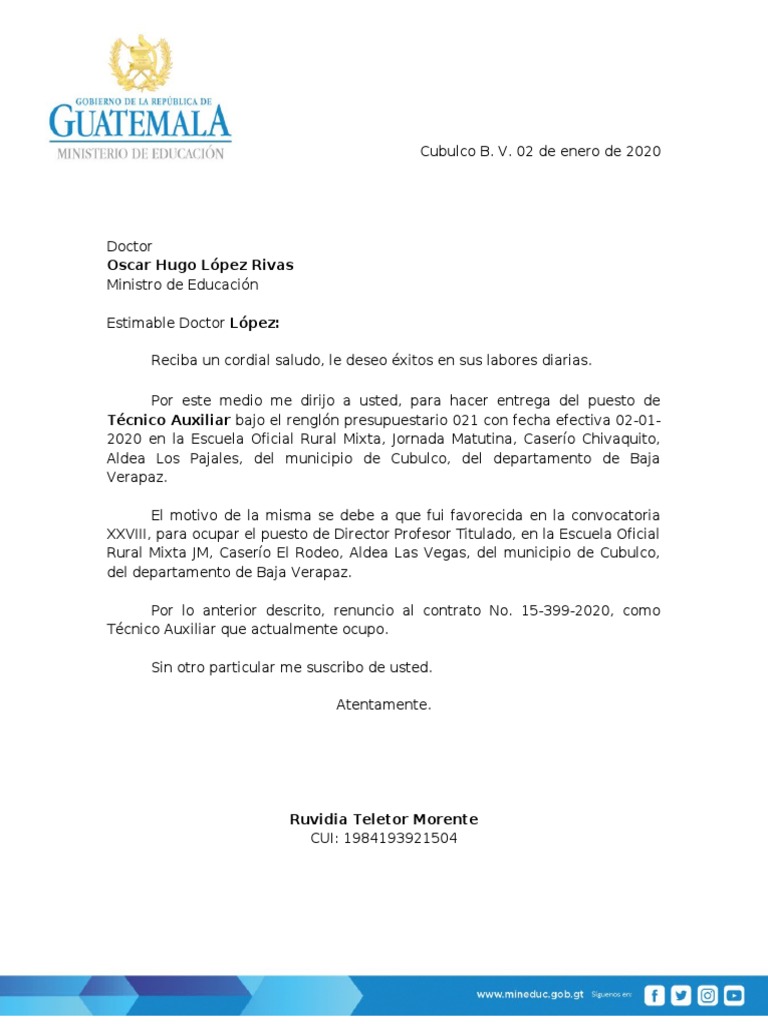 Modelo Carta de Entrega de Cargo Ascenso o Permuta  PDF  Guatemala