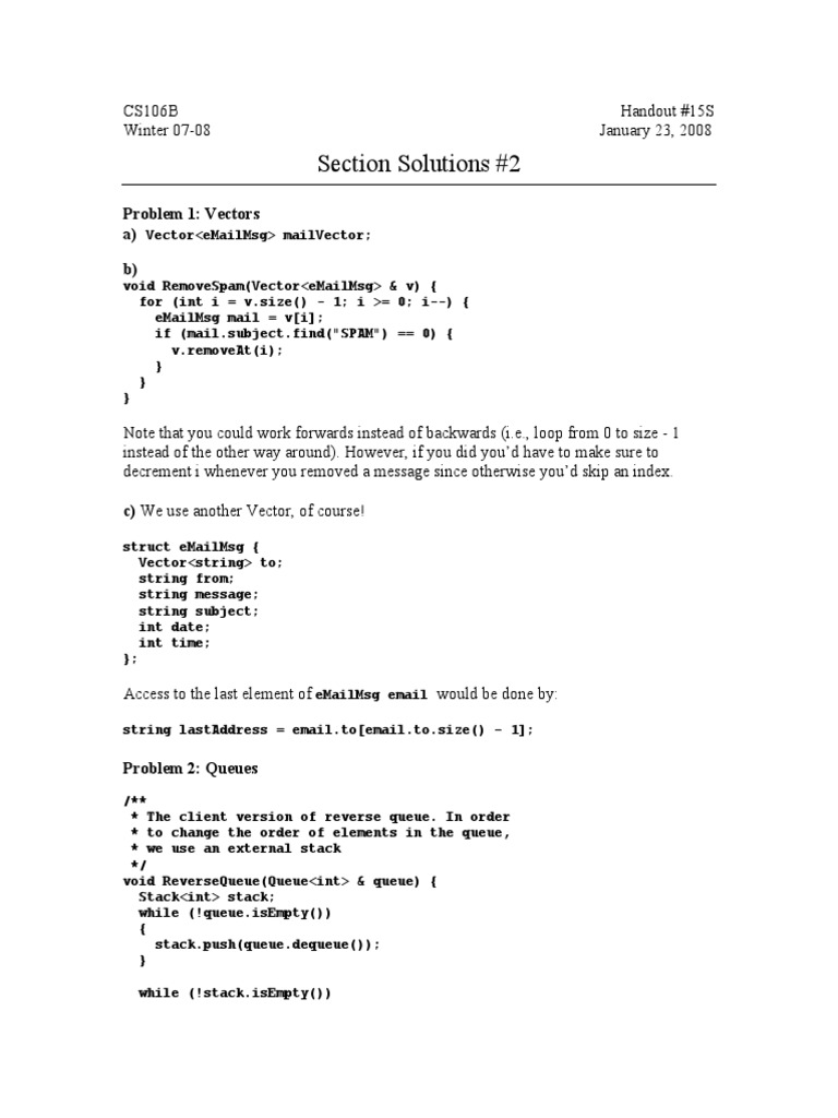 CS106B Winter 2008 Section Solutions | PDF | Queue (Abstract Data Type ...