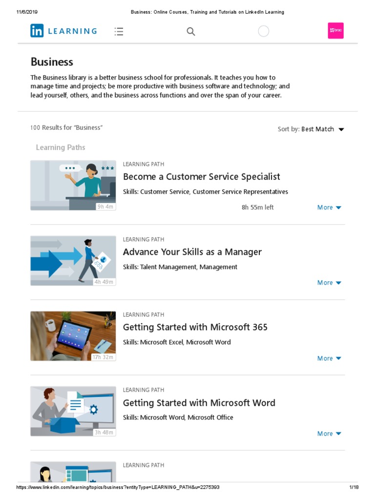 LinkedIn Learning Business Courses Overview | PDF | Educational ...