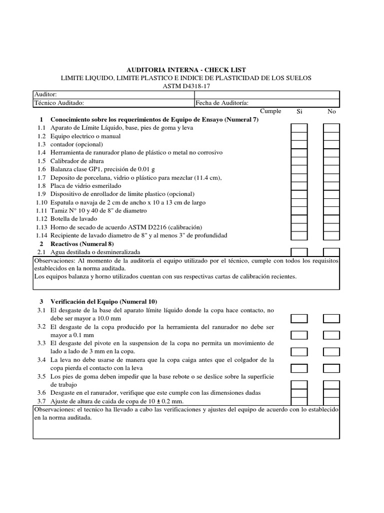 Check List Astm D4318 | PDF | Ingeniero civil | Science