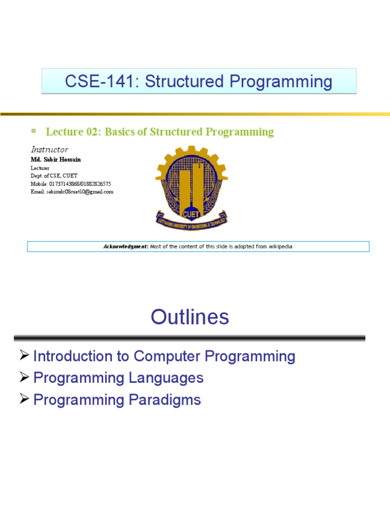 L01 - Basics of Structured Programming | PDF | Programming Paradigms ...