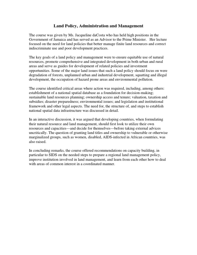 Effective Land Policy Management Strategies | PDF | Politics | Social ...