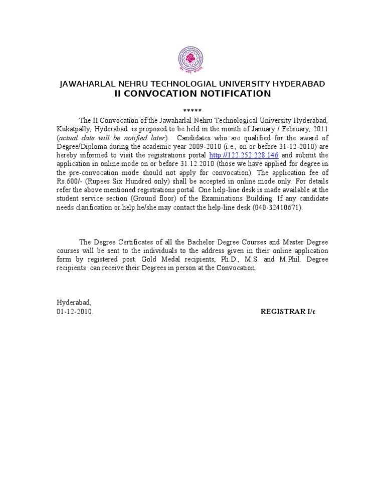 JNTUH II Convocation Notification 2011 | PDF