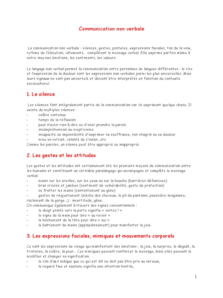 Communication Non Verbale Geste PDF | PDF | Sourire | Communication non ...