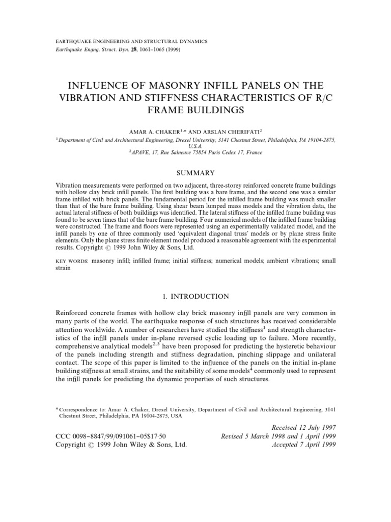 Influence of Masonry Infill Panels On The Vibration and Stiffness ...