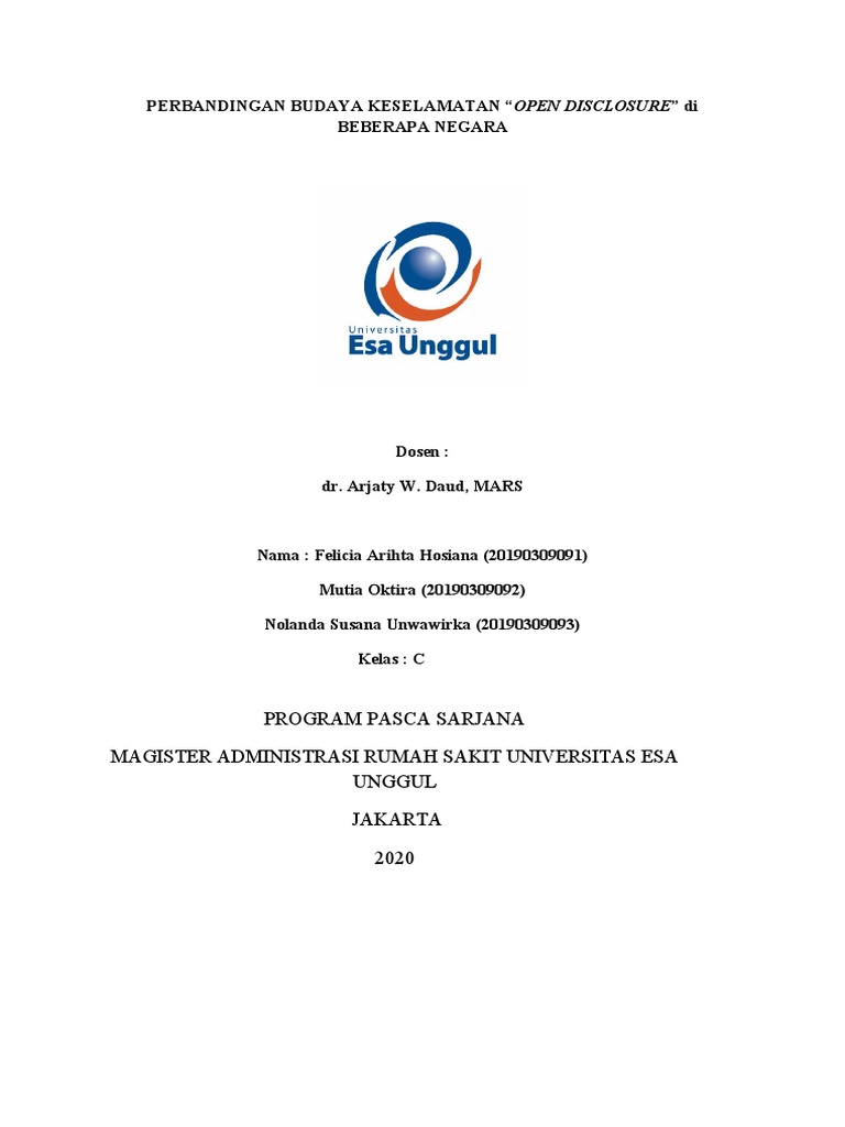 Budaya Open Disclosure Keselamatan Pasien | PDF