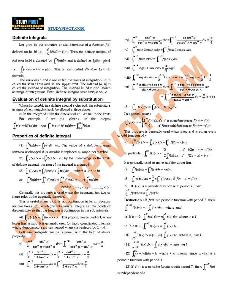Definite Integrals: Concepts and Properties | PDF | Integral ...