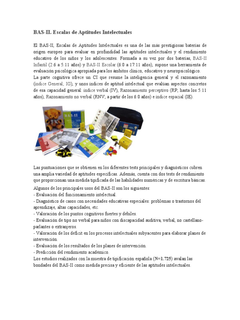 BAS-II. Escalas de Aptitudes Intelectuales | PDF | Inteligencia ...