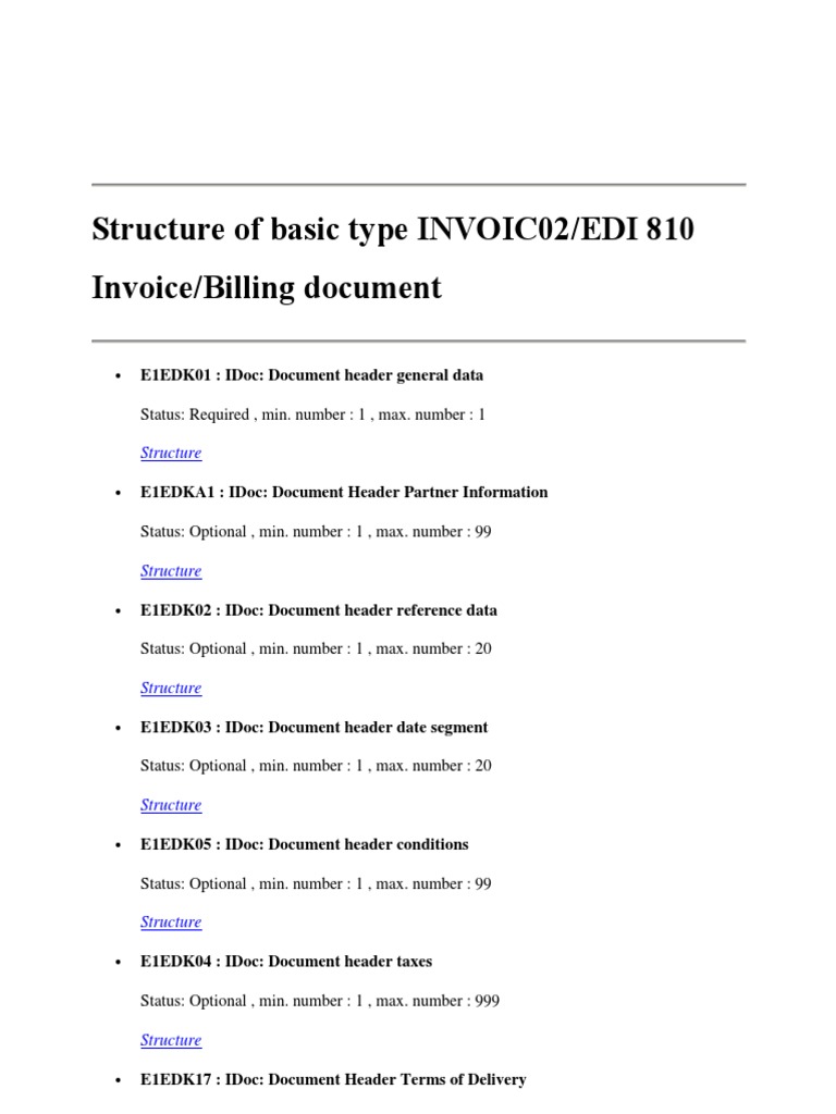 Idoc - Pub - Sap Structure of Basic Idoc Type Invoic02 | PDF | Business ...