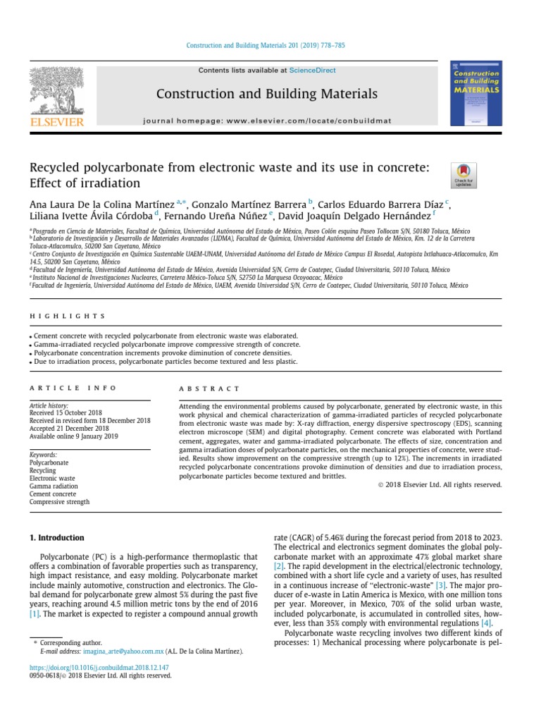 Recycled Polycarbonate in Concrete Strength | PDF | Concrete | Polyethylene