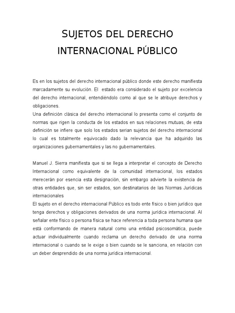 Sujetos del derecho internacional p blico pdf ley internacional