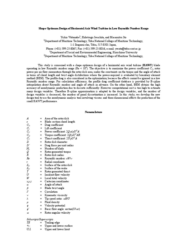 Optimizing HAWT Design for Low Reynolds | PDF | Drag (Physics) | Wind ...
