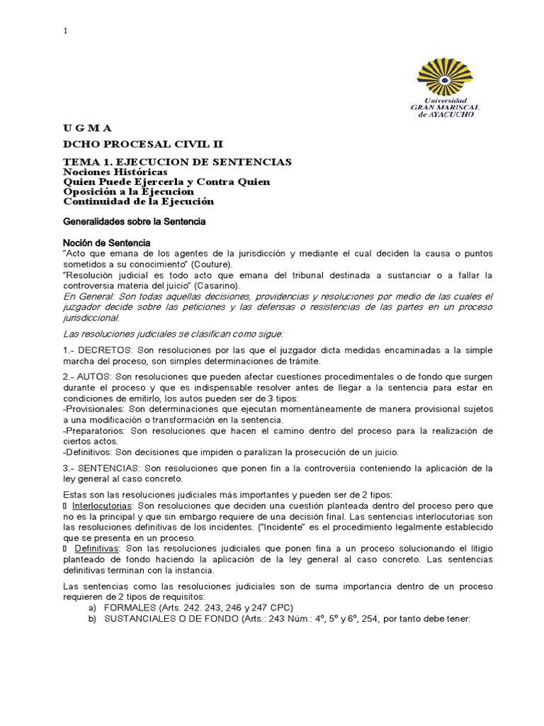 Ejecución de Sentencias en Derecho Civil | PDF | Sentencia (ley ...