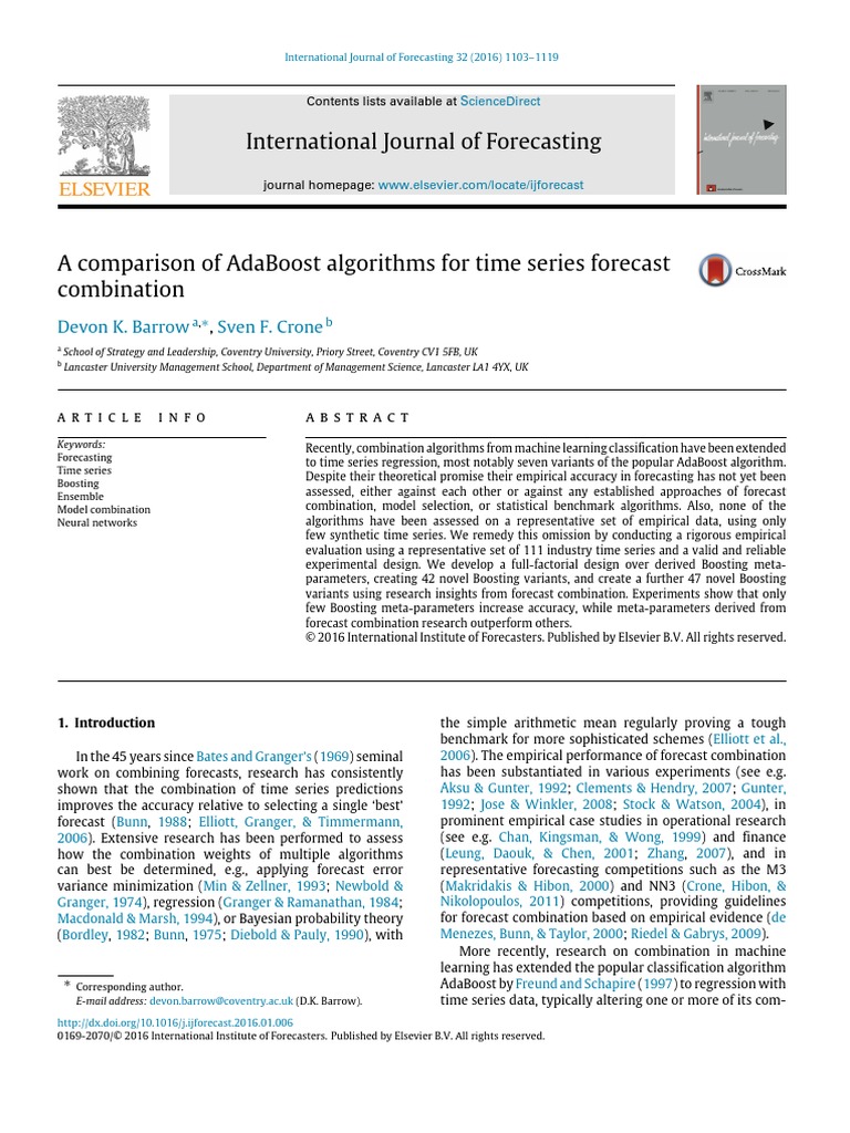 International Journal of Forecasting: Devon K. Barrow Sven F. Crone ...