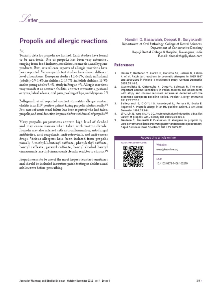 Propolis and Allergic Reactions: Etter | PDF | Allergy | Dermatitis