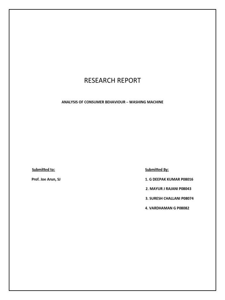 Research Report Analysis of Consumer Behaviour Washing Machine PDF